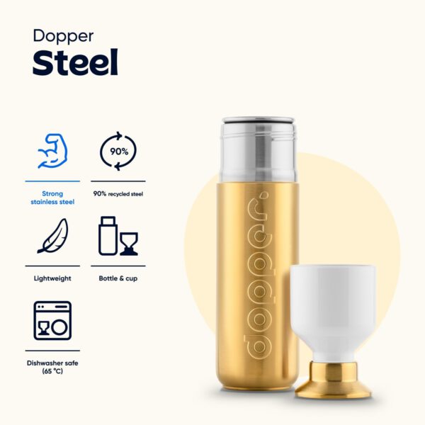 Dopper Steel Drinkfles 350ml, 490ml, 800ml, 1.1L - 18/8 Staal, Roestvrije Waterfles 1L - BPA-en ftalaatvrij - Ideaal voor Sport, Kantoor of in de Natuur - Image 3