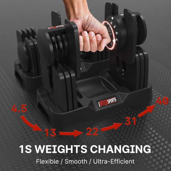 EnterSports 12 kg/18 kg, paar verstelbare ruimtebesparende halters, verstelbaar, met antislip handgreep, 5 gewichtsniveaus, goed voor thuis, kantoor, fitnessstudio, lichaamstraining - Image 6