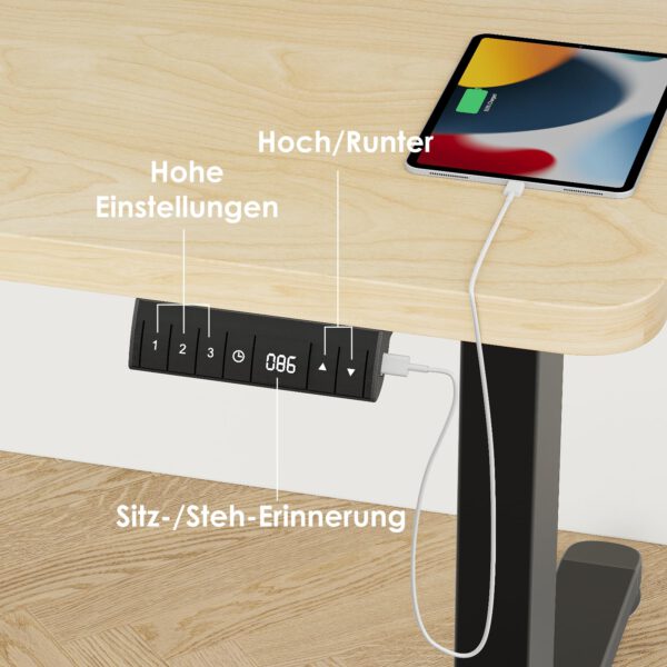 Homall, In hoogte verstelbare bureau, 160 x 80 cm, elektrisch in hoogte verstelbaar, met tafelblad in 4 delen, computerbureau met geheugenfunctie, zit-sta bureau - Image 3